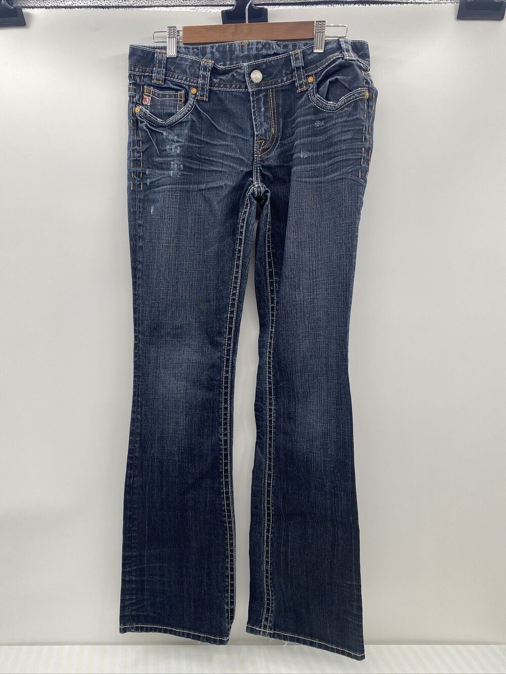 BUCKLE MEK Denim Montana Easy Boot Cut Jeans Size 28 X34 Distressed Flap Pocket